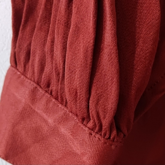 Anthropologie Darrah Western Sophisticated Rust Satin Pleated Button Down Top - Picture 9 of 12